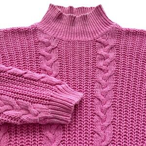 80s Fisherman Sweater Casual Corner Womens M Chunky Knit Cable Pink Barbie Retro